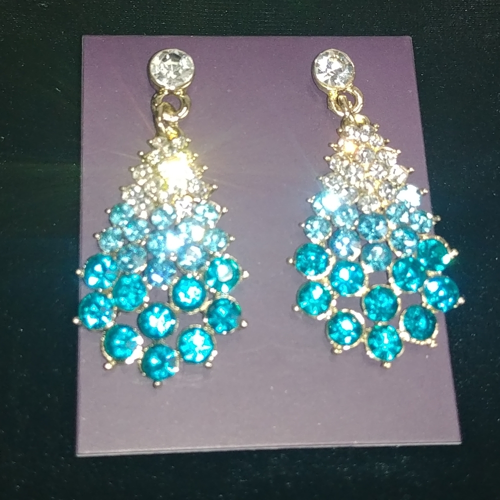 Bright Blue and Clear Rhinestone Earrings